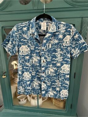Disney Lilo & Stitch Blue and White Hawaiian Button-Down Shirt